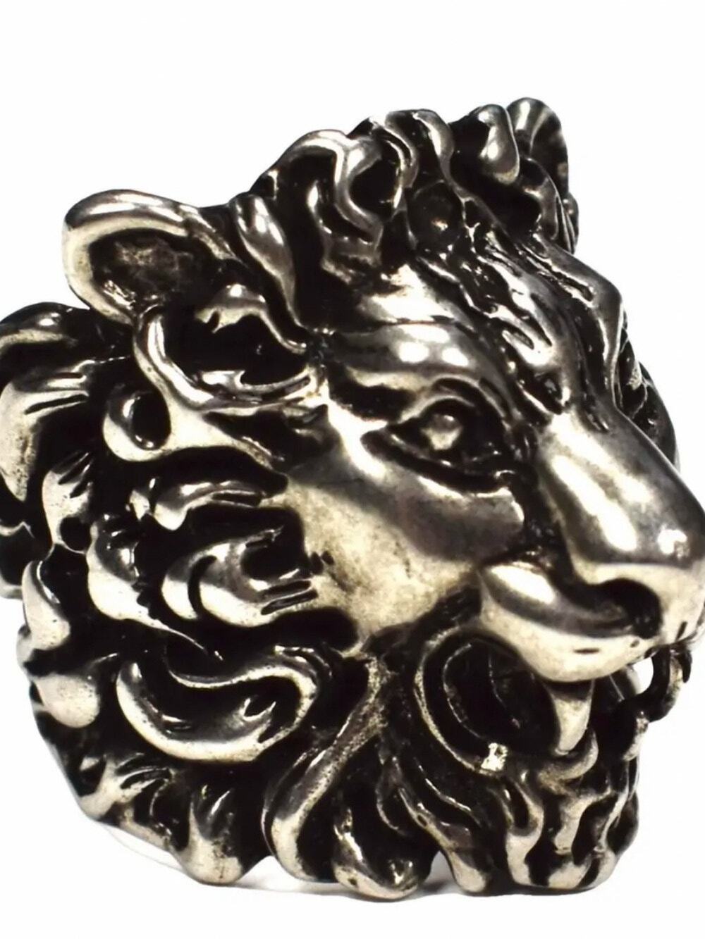 Unisex, Gucci, aged silver Lionhead ring open mouth, roaring expression, 10